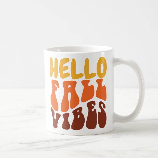 Retro Hello Fall Vibes Pumpkin Spice Cozy Fall Coffee Mug (Right)