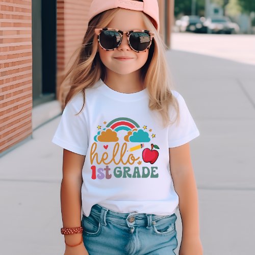 Retro Hello First Grade First Day of School T_Shirt