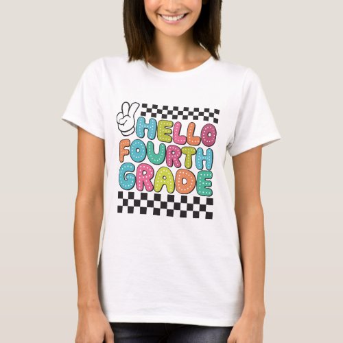 Retro Hello Fourth Grade Teacher T_Shirt