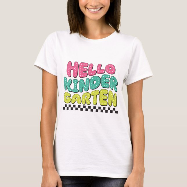 Retro Hello Kindergarten Teacher  T-Shirt (Front)