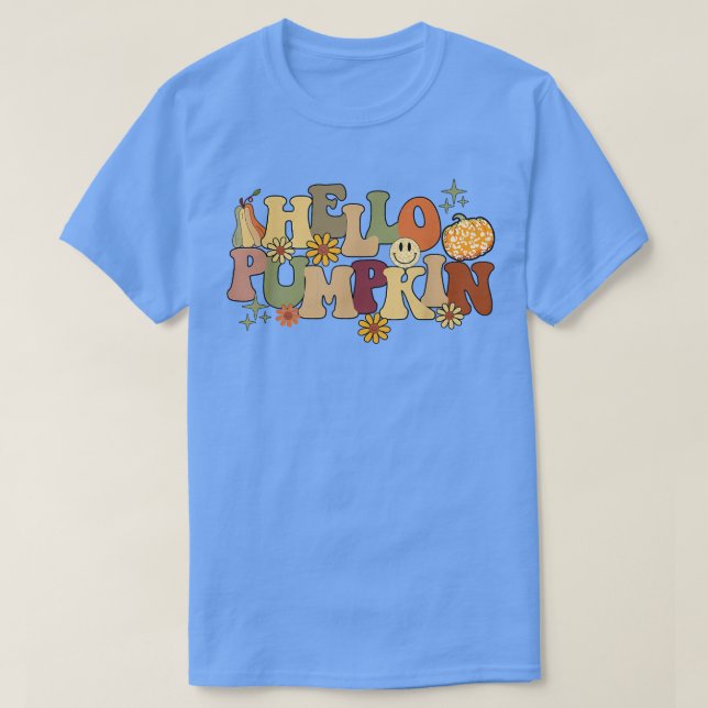 Retro Hello Pumpkin Thanksgiving Autumn Fall Seaso T-Shirt (Design Front)
