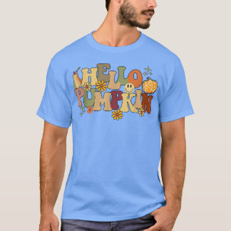 Retro Hello Pumpkin Thanksgiving Autumn Fall Seaso T-Shirt