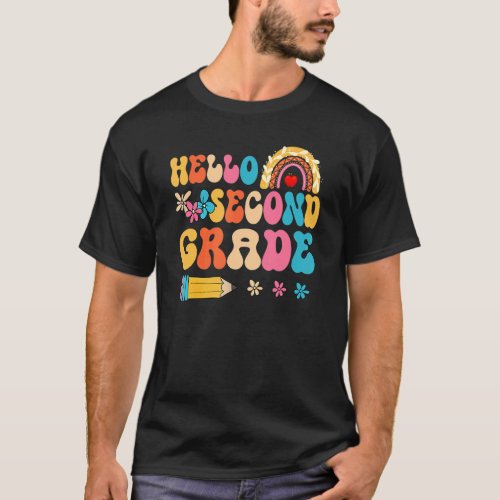 Retro Hello Second Grade Rainbow First Day Back To T_Shirt