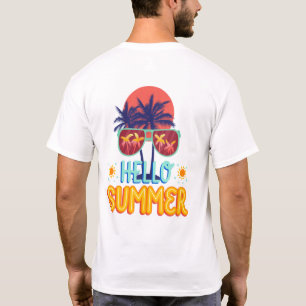 Retro Hello Summer Beach Vibes Palm Tree Back Prin T-Shirt