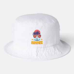 Retro Hello Summer Beach Vibes Palm Tree Bucket Hat