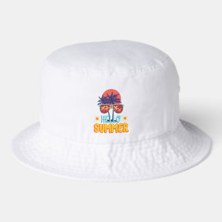 Retro Hello Summer Beach Vibes Palm Tree Bucket Hat