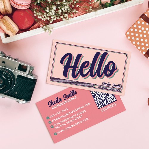 Retro Hello Typography Cool Color Scheme Business Card