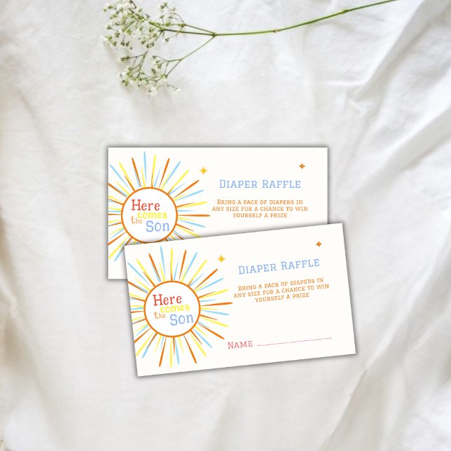 Retro Here Comes Diaper Raffle Baby Shower  Enclosure Card (Retro Here Comes Diaper Raffle Baby Shower Enclosure Card)