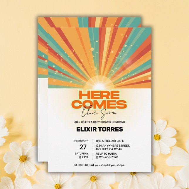Retro Here Comes The Son Baby Shower Invitation (Creator Uploaded)