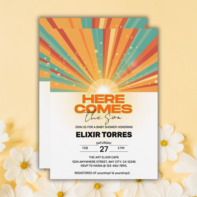 Retro Here Comes The Son Baby Shower Invitation (Creator Uploaded)
