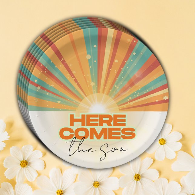 Retro Here Comes The Son Baby Shower Paper Plates (Creator Uploaded)