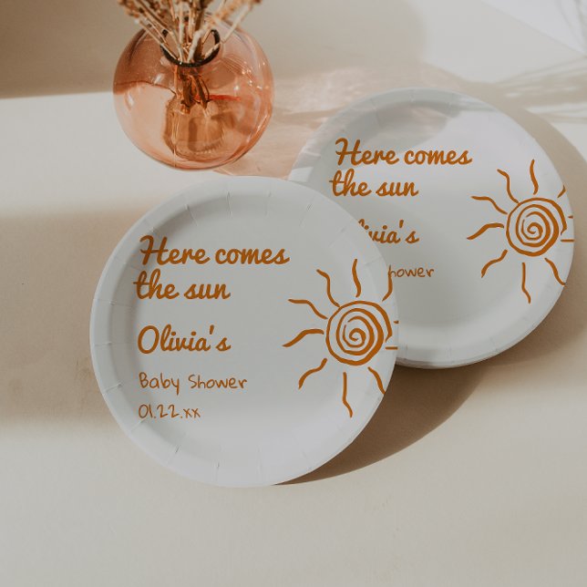 Retro Here Comes The Son Hand Drawn Baby Shower Paper Plates (Creator Uploaded)