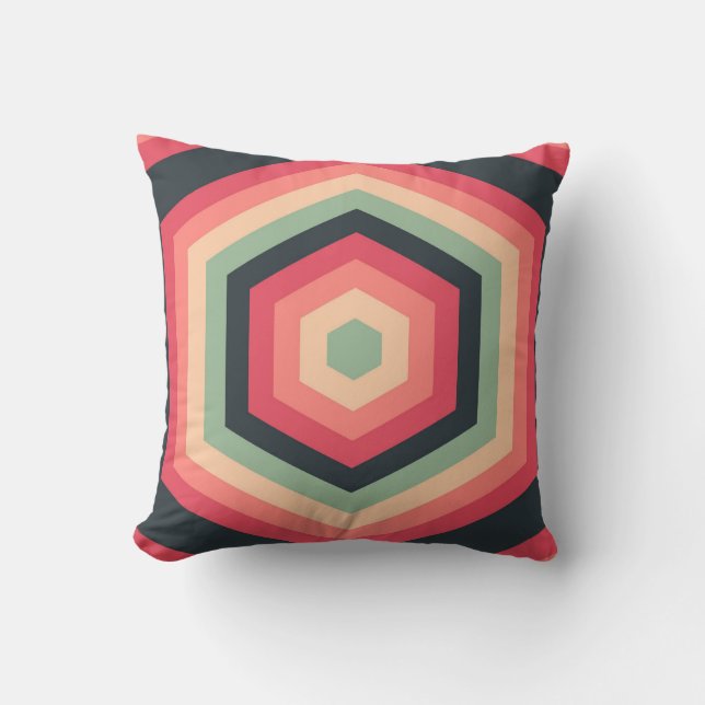 Retro Hex Pulse Throw Pillow (Front)