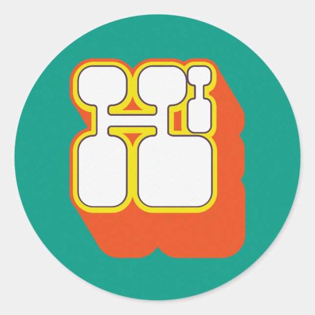 Retro Hi Turquoise Orange Classic Round Sticker (Front)
