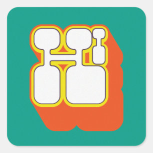 Retro Hi Turquoise Orange Square Sticker