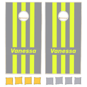 Retro HI VIS Three Pin Striped with Name Cornhole Set