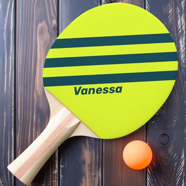 Retro HI VIS Yellow Three Stripes with Name Ping Pong Paddle (Creator Uploaded)