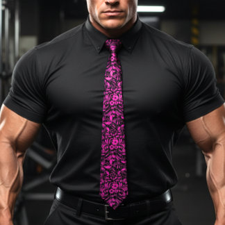 Retro Hibiscus Fuchsia  Hawaiian pattern Neck Tie