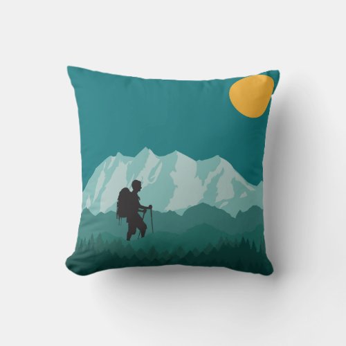 Retro Hiker Hiking Mountain Climbing Outdoor Throw Pillow