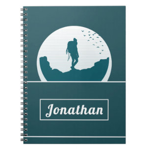 Retro Hiking Camping Landscape Custom Name Teal Notebook