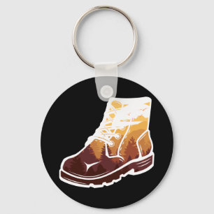Retro Hiking Shoe Landscape - Wilderness Sunset Keychain