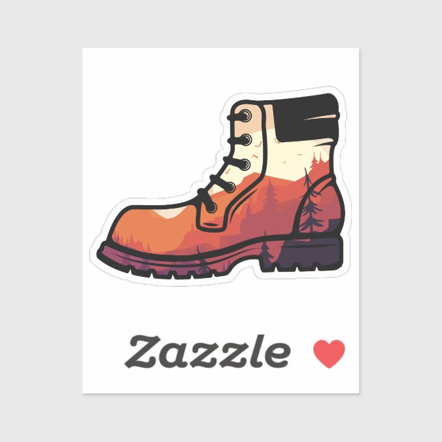Retro Hiking Shoe Landscape - Wilderness Sunset Sticker (Sheet)