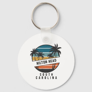 Retro Hilton Head South Carolina Surfboard Surfing Keychain