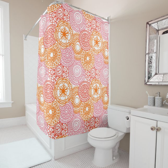 Retro Hip Fun Happy Summer Floral Pattern Shower Curtain (In Situ)