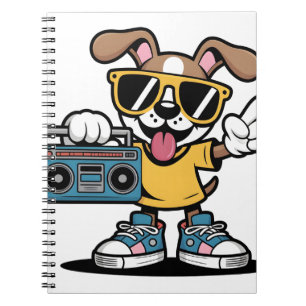 Retro Hip Hop Dog: Cool Cartoon Puppy Notebook