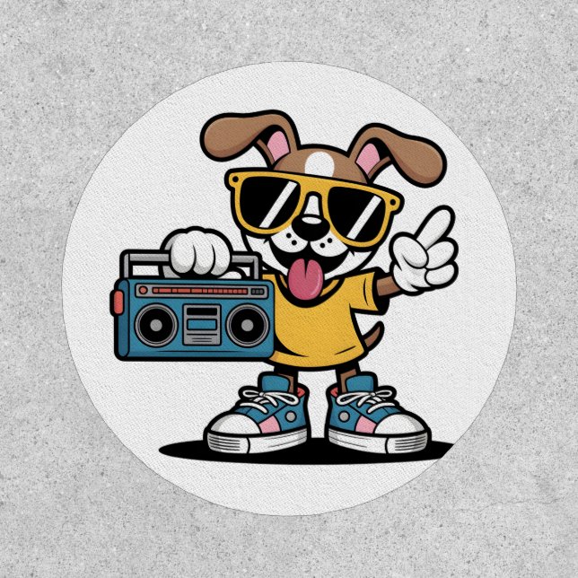 Retro Hip Hop Dog: Cool Cartoon Puppy  Patch (Front)