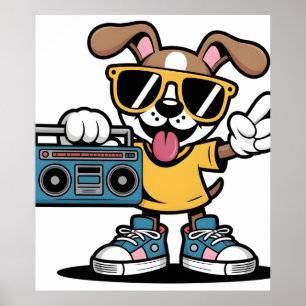 Retro Hip Hop Dog: Cool Cartoon Puppy Poster