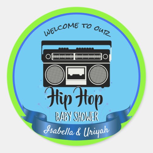 Retro Hip Hop Gender Reveal Baby Shower Classic Round Sticker