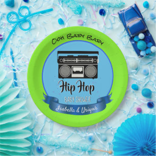 Retro Hip Hop Gender Reveal Baby Shower Paper Plates