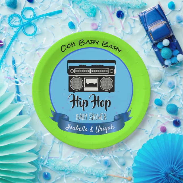 Retro Hip Hop Gender Reveal Baby Shower Paper Plates (Party)