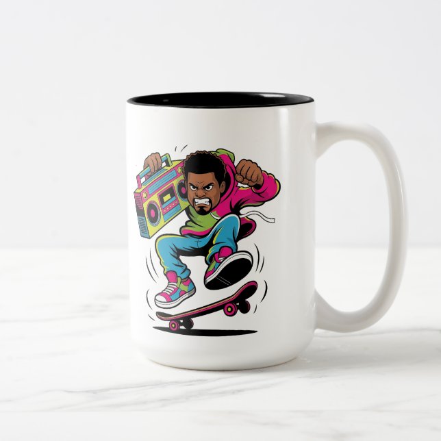 Retro Hip Hop Skateboarder Two-Tone Coffee Mug (Right)