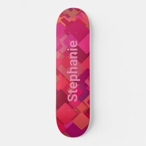 Retro Hip Red Pink Squares Design Skateboard