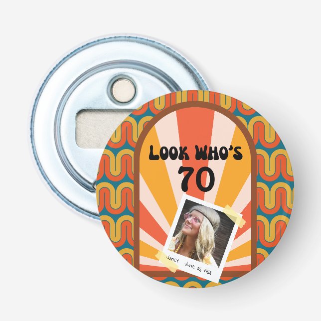 Retro Hippie 60's Baby Boomer Milestone Birthday Bottle Opener (Front)