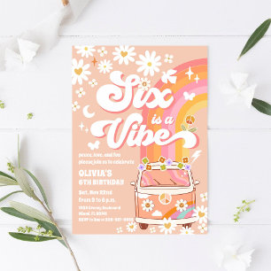 Retro Hippie 6th Birthday Invitation