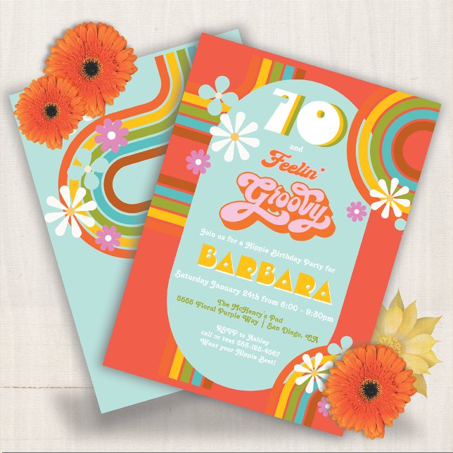 Retro Hippie 70's 60's Groovy Birthday Party Invitation (Creator Uploaded)