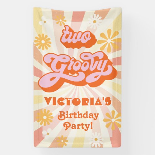 Retro Hippie 70s 60s Two Groovy Birthday Party Banner