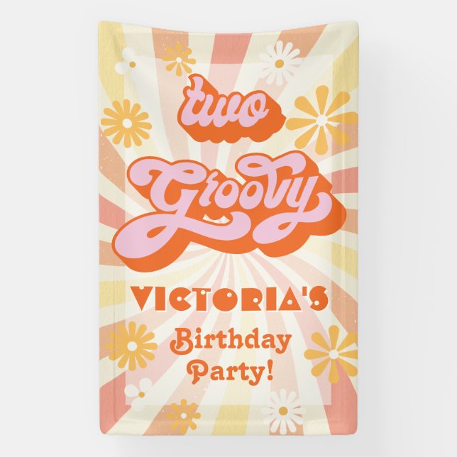 Retro Hippie 70's 60's Two Groovy Birthday Party Banner (Vertical)