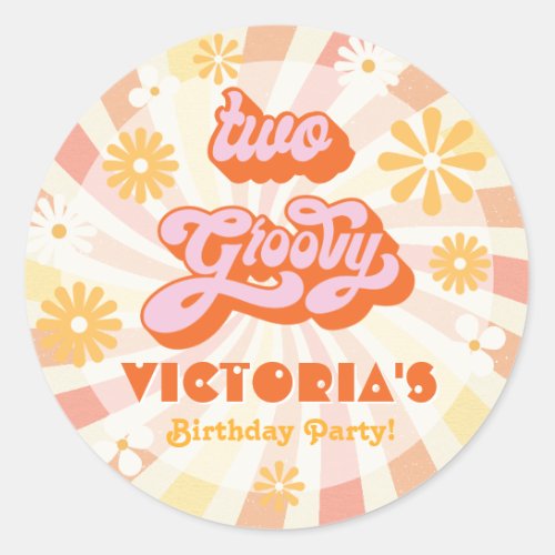 Retro Hippie 70s 60s Two Groovy Birthday Party Classic Round Sticker