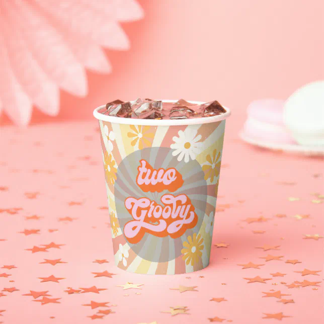 Retro Hippie 70's 60's Two Groovy Birthday Party Paper Cups | Zazzle