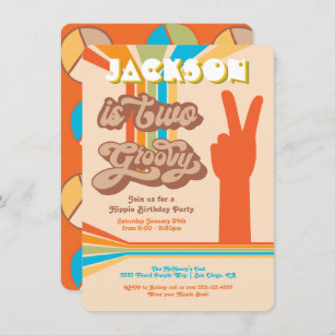 Retro Hippie 70's 60's Two Groovy Peace Sign Invitation