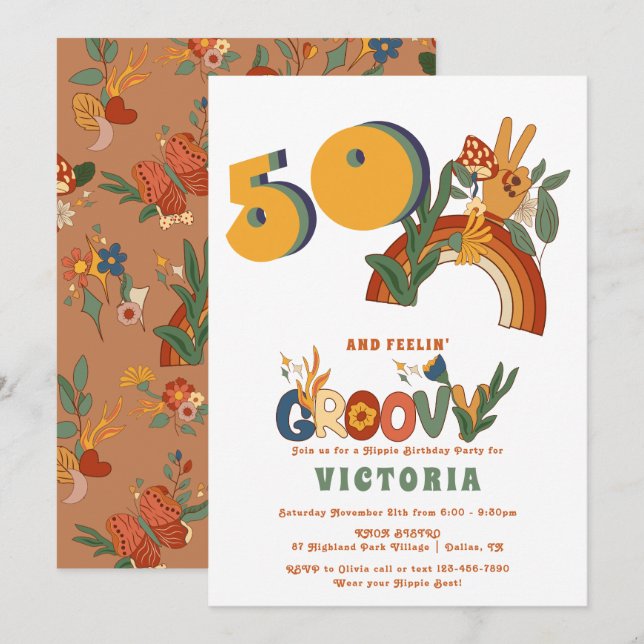 Retro Hippie 70's Groovy Birthday Party Invitation (Front/Back)