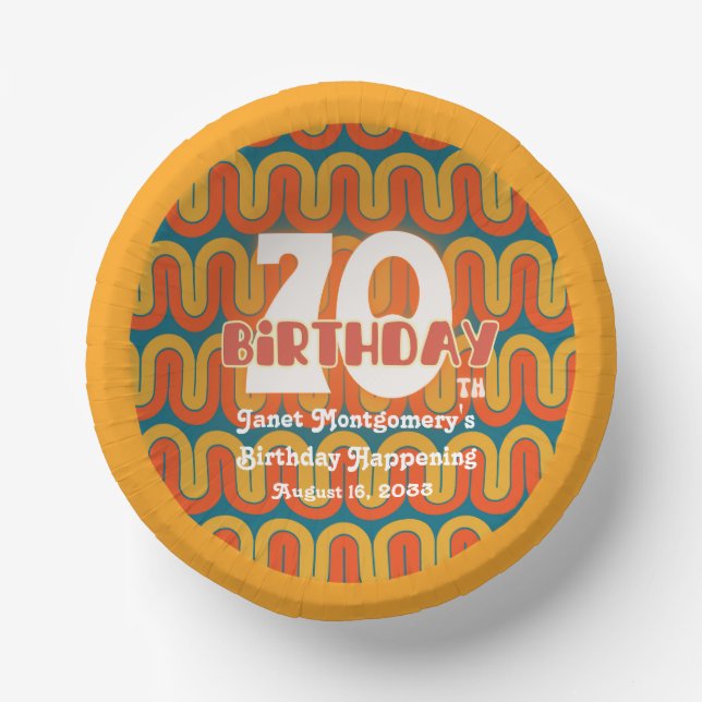Retro Hippie Abstract 1960's 70th Birthday  Paper Bowls (Front)