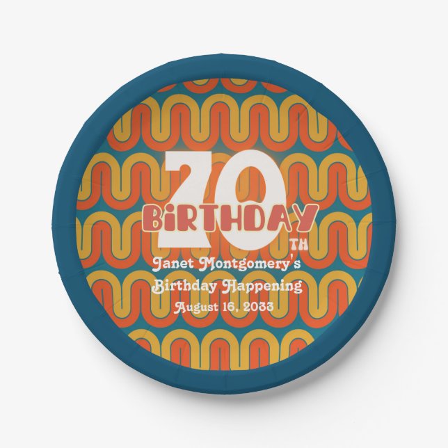 Retro Hippie Abstract 1960's 70th Birthday  Paper Plates (Front)