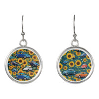 Retro Hippie Beetle Bug Car and Sunflowers