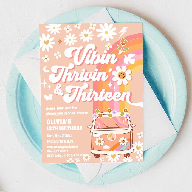 Retro Hippie Birthday Invitation (Creator Uploaded)