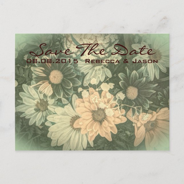 retro hippie bohemian summer daisy wedding announcement postcard (Front)